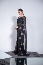 Jyoti Fashion Women's Black Sequence Georgette Saree with Blouse | Grocsy