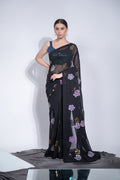 Jyoti Fashion Women's Black Sequence Georgette Saree with Blouse | Grocsy