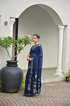 Jyoti Fashion Women's Navy Blue Soft Jute Linen Silk Zari Woven Saree with Blouse | Grocsy