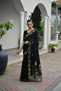 Jyoti Fashion Women's Black Soft Jute Linen Silk Zari Woven Saree with Blouse | Grocsy