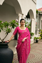 Jyoti Fashion Women's Pink Soft Jute Linen Silk Zari Woven Saree with Blouse | Grocsy