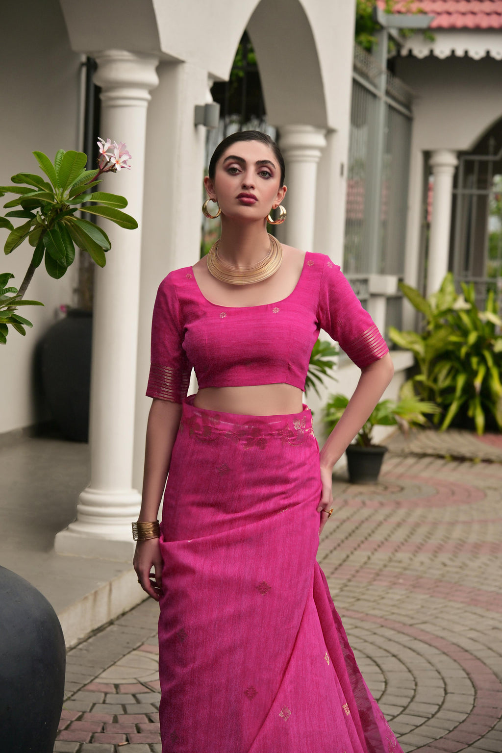 Jyoti Fashion Women's Pink Soft Jute Linen Silk Zari Woven Saree with Blouse | Grocsy