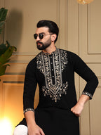 Jyoti Fashion Men's Black Armani Lachka Sequins Embroidered Kurta with Pajama | Grocsy