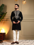 Jyoti Fashion Men's Black Armani Lachka Sequins Embroidered Kurta with Pajama | Grocsy