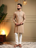 Jyoti Fashion Men's Beige Armani Lachka Sequins Embroidered Kurta with Pajama | Grocsy
