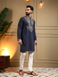 Jyoti Fashion Men's Navy Blue Armani Lachka Sequins Embroidered Kurta with Pajama | Grocsy