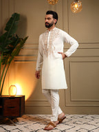 Jyoti Fashion Men's White Armani Lachka Sequins Embroidered Kurta with Pajama | Grocsy