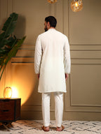Jyoti Fashion Men's White Armani Lachka Sequins Embroidered Kurta with Pajama | Grocsy