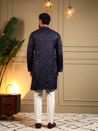 Jyoti Fashion Men's Navy Blue Royal Silk Sequins Embroidered Kurta with Pajama | Grocsy