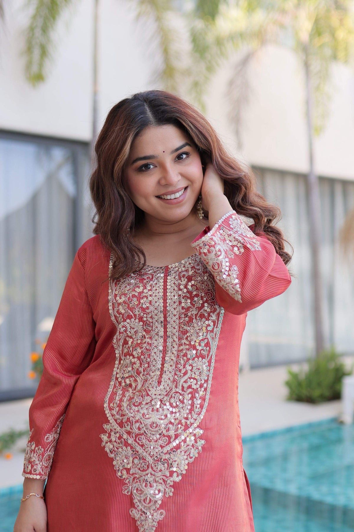 Jyoti Fashion Gajri Viscose Embroidered Designer Kurta Set with Batwa | Grocsy