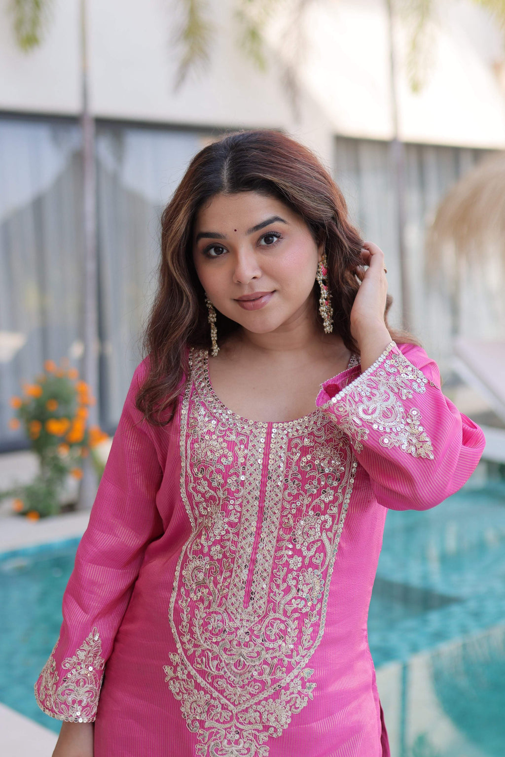 Jyoti Fashion Pink Viscose Embroidered Designer Kurta Set with Batwa | Grocsy