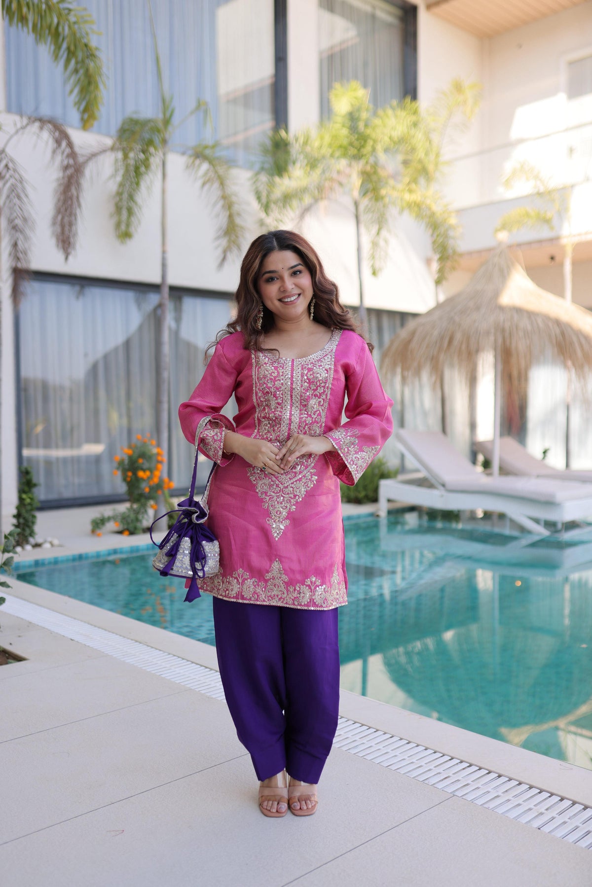 Jyoti Fashion Pink Viscose Embroidered Designer Kurta Set with Batwa | Grocsy
