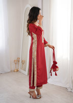 Jyoti Fashion Maroon Natural Crepe Real Mirror Lace Work Designer Kurta Set with Batwa | Grocsy