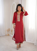 Jyoti Fashion Maroon Natural Crepe Real Mirror Lace Work Designer Kurta Set with Batwa | Grocsy
