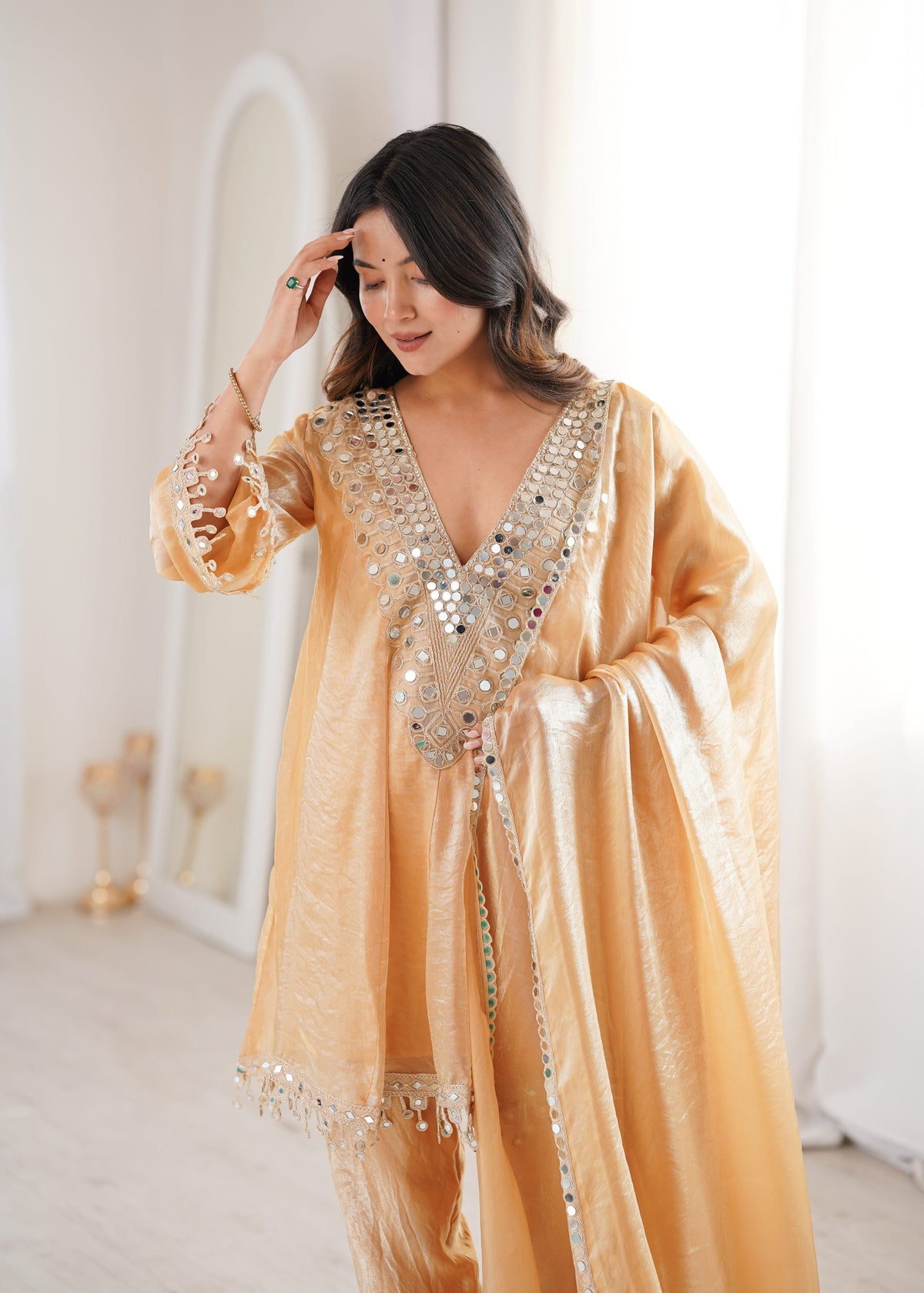 Jyoti Fashion Beige Fendy Embroidered Designer Kurta Set With Dupatta | Grocsy