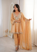 Jyoti Fashion Beige Fendy Embroidered Designer Kurta Set With Dupatta | Grocsy