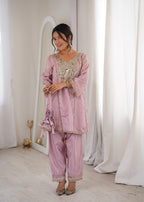 Jyoti Fashion Baby Pink HO Silk Embroidered Designer Kurta Set with Batwa | Grocsy