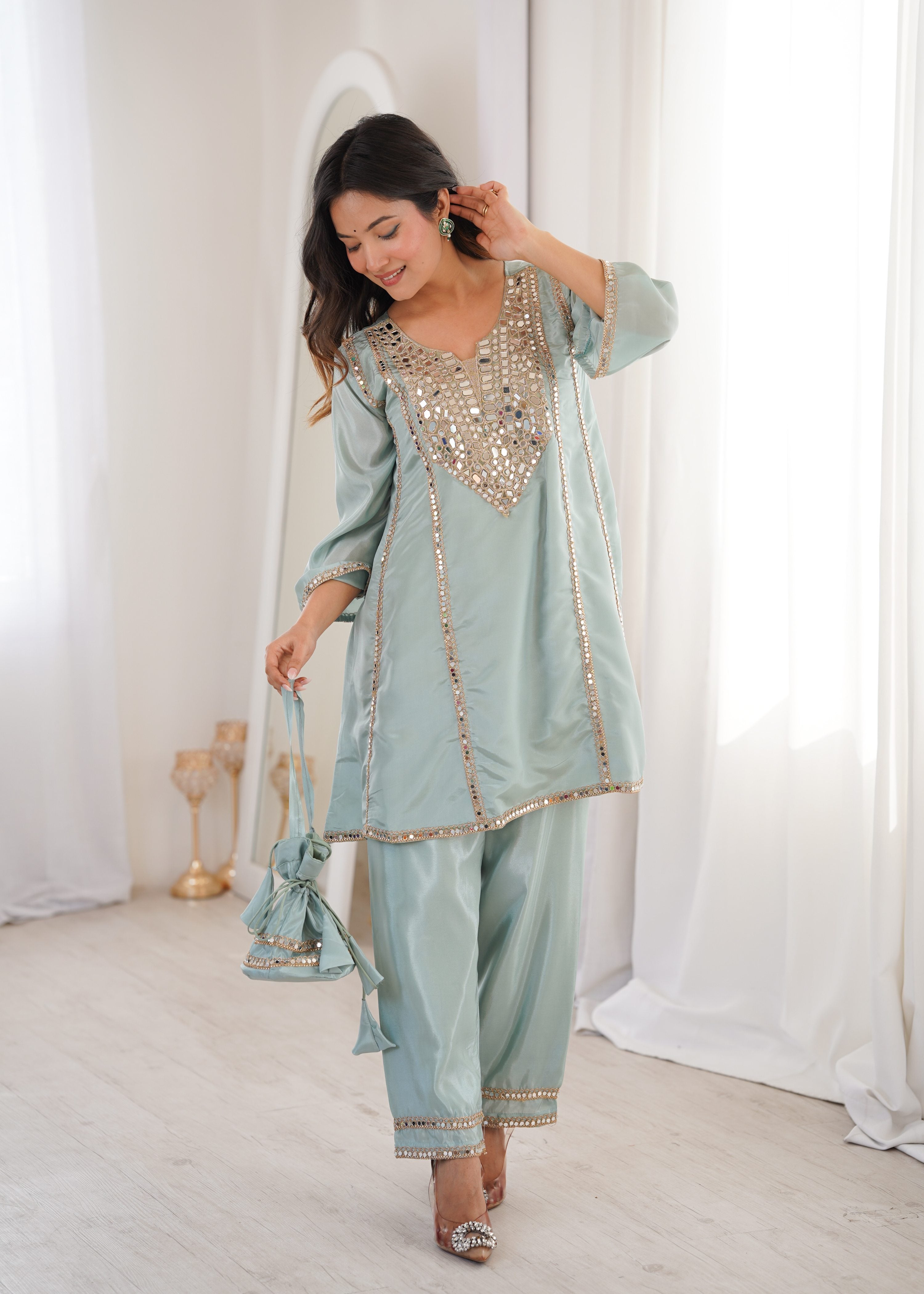 Jyoti Fashion Sky Blue HO Silk Embroidered Designer Kurta Set with Batwa | Grocsy