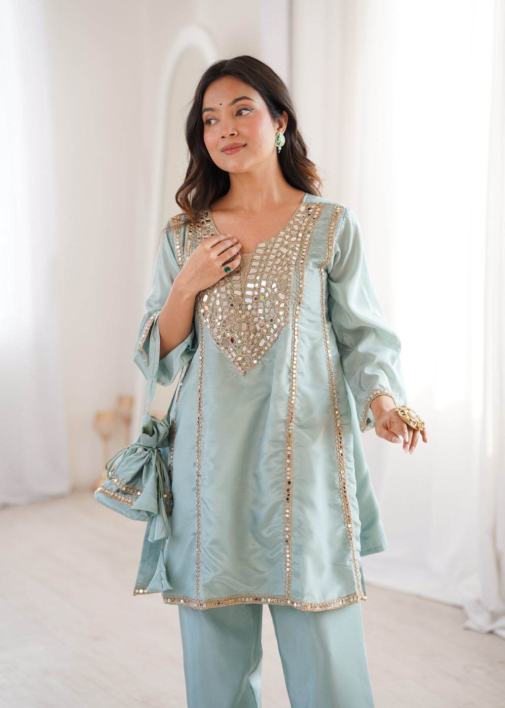 Jyoti Fashion Sky Blue HO Silk Embroidered Designer Kurta Set with Batwa | Grocsy
