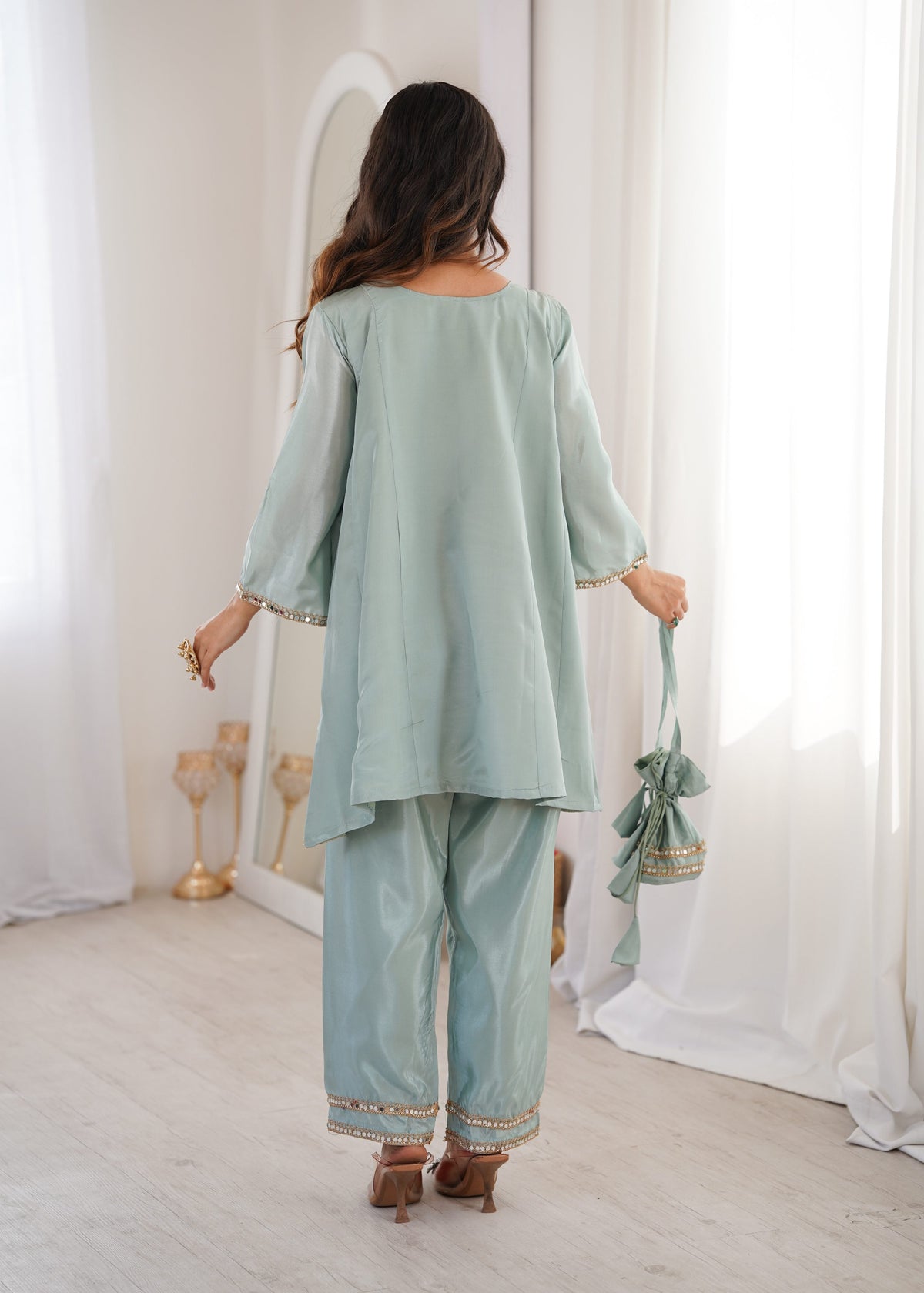 Jyoti Fashion Sky Blue HO Silk Embroidered Designer Kurta Set with Batwa | Grocsy