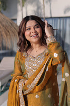Jyoti Fashion Mustard Fendy Chiffon Embroidered Designer Sharara & Sets | Grocsy