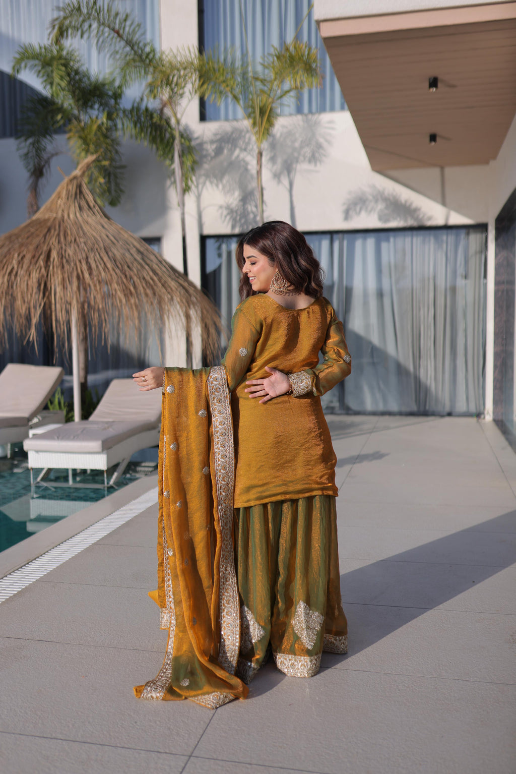 Jyoti Fashion Mustard Fendy Chiffon Embroidered Designer Sharara & Sets | Grocsy