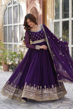 Jyoti Fashion Purple Faux Blooming Embroidered Anarkali Set With Dupatta | Grocsy