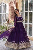 Jyoti Fashion Purple Faux Blooming Embroidered Anarkali Set With Dupatta | Grocsy