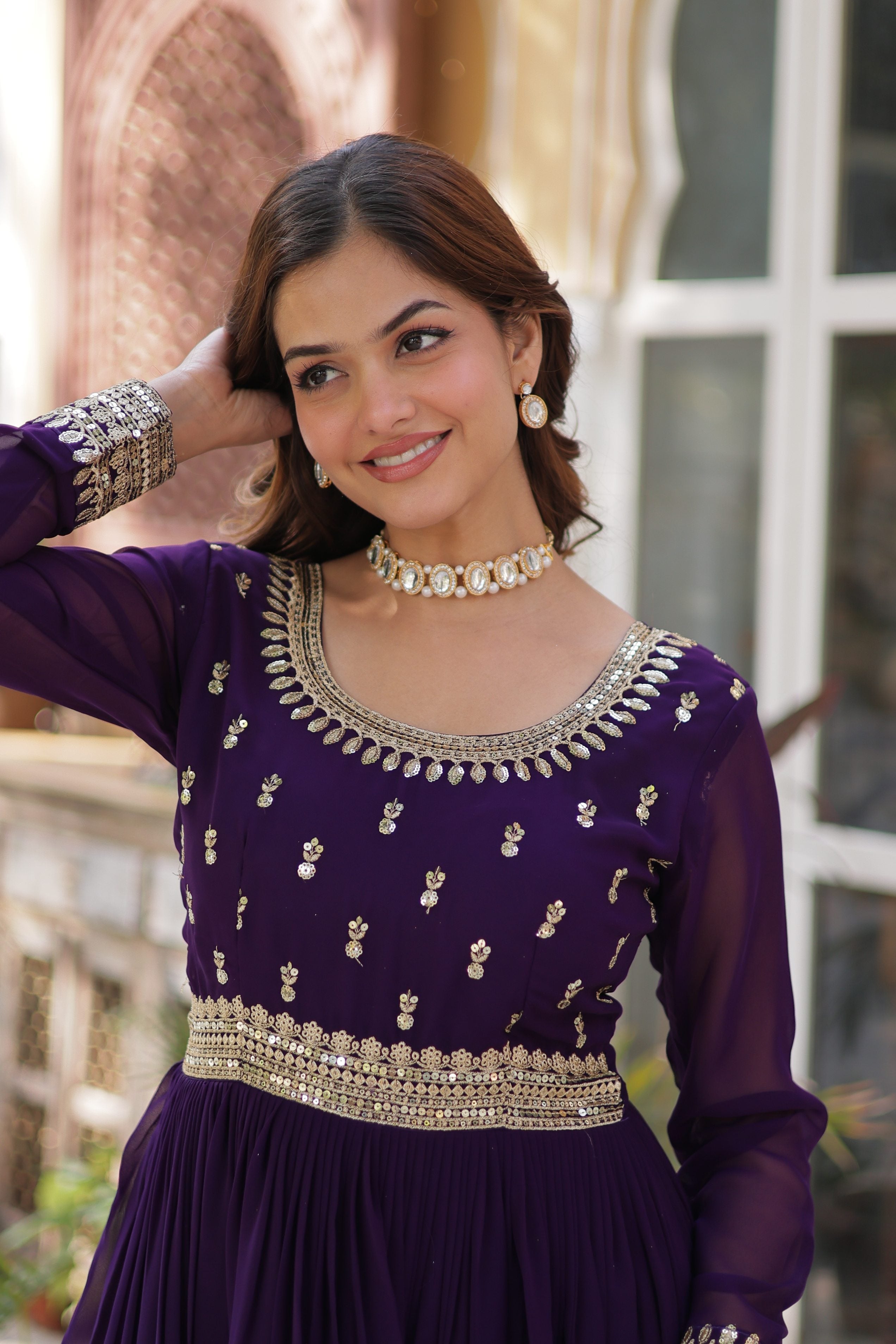 Jyoti Fashion Purple Faux Blooming Embroidered Anarkali Set With Dupatta | Grocsy
