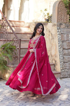 Jyoti Fashion Pink Faux Blooming Embroidered Anarkali Set With Dupatta | Grocsy