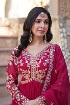 Jyoti Fashion Pink Faux Blooming Embroidered Anarkali Set With Dupatta | Grocsy