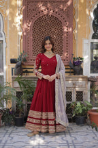 Jyoti Fashion Maroon Faux Blooming Embroidered Anarkali Set With Dupatta | Grocsy