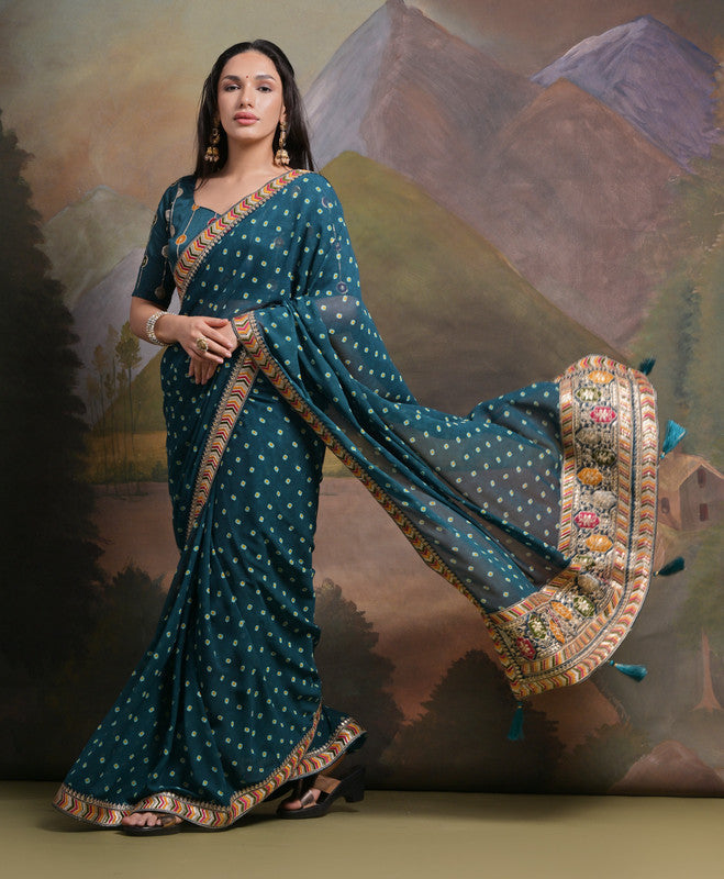 Jyoti Fashion Women's Morpich Coding Sequence Georgette Saree with Blouse | Grocsy