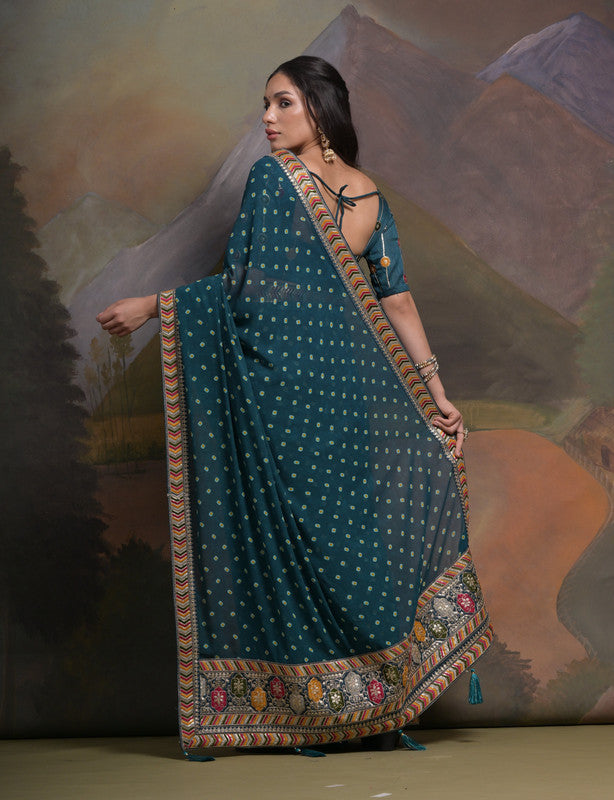 Jyoti Fashion Women's Morpich Coding Sequence Georgette Saree with Blouse | Grocsy
