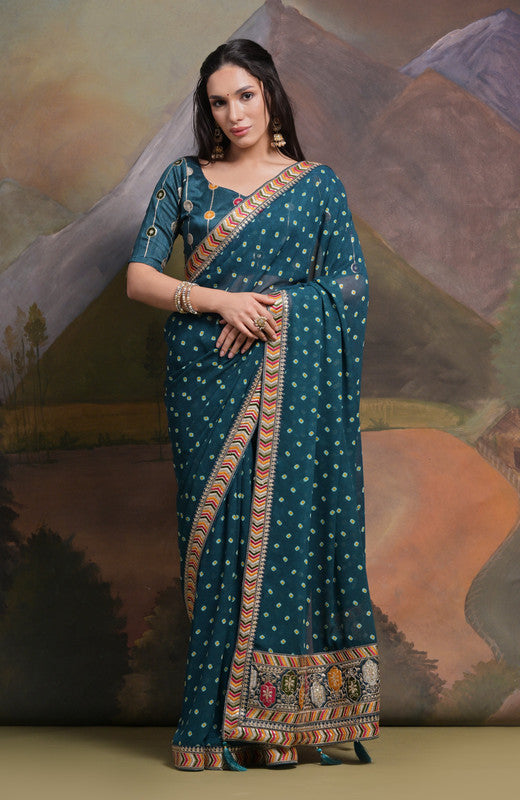 Jyoti Fashion Women's Morpich Coding Sequence Georgette Saree with Blouse | Grocsy