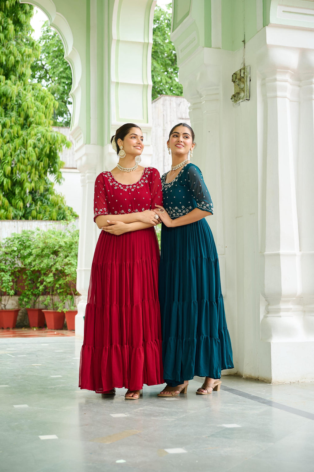 Jyoti Fashion Maroon & Rama Faux Blooming Beads Embroidered Anarkali Set | Grocsy