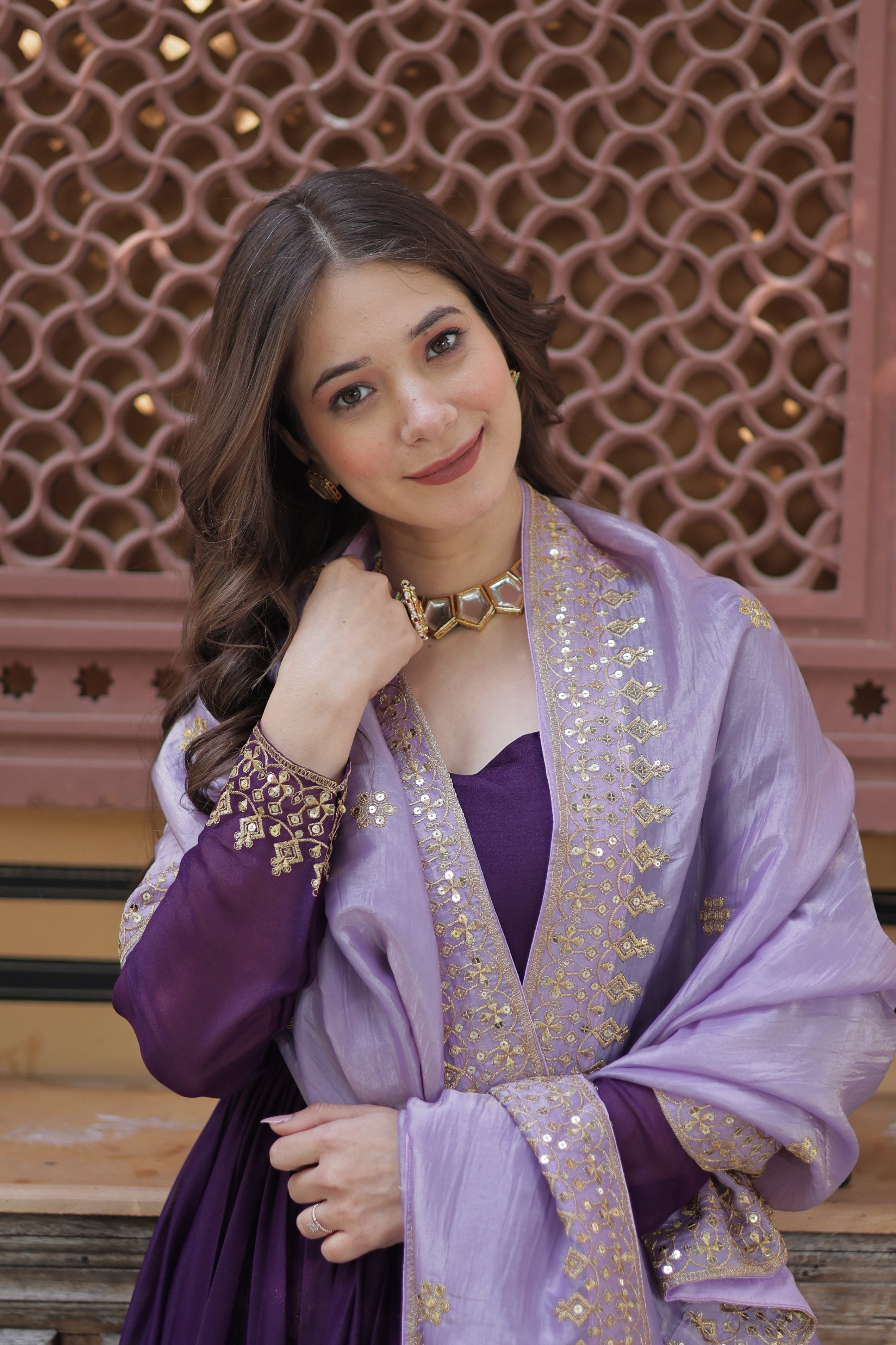 Jyoti Fashion Purple Star Georgette Embroidered Anarkali Set with Dupatta | Grocsy