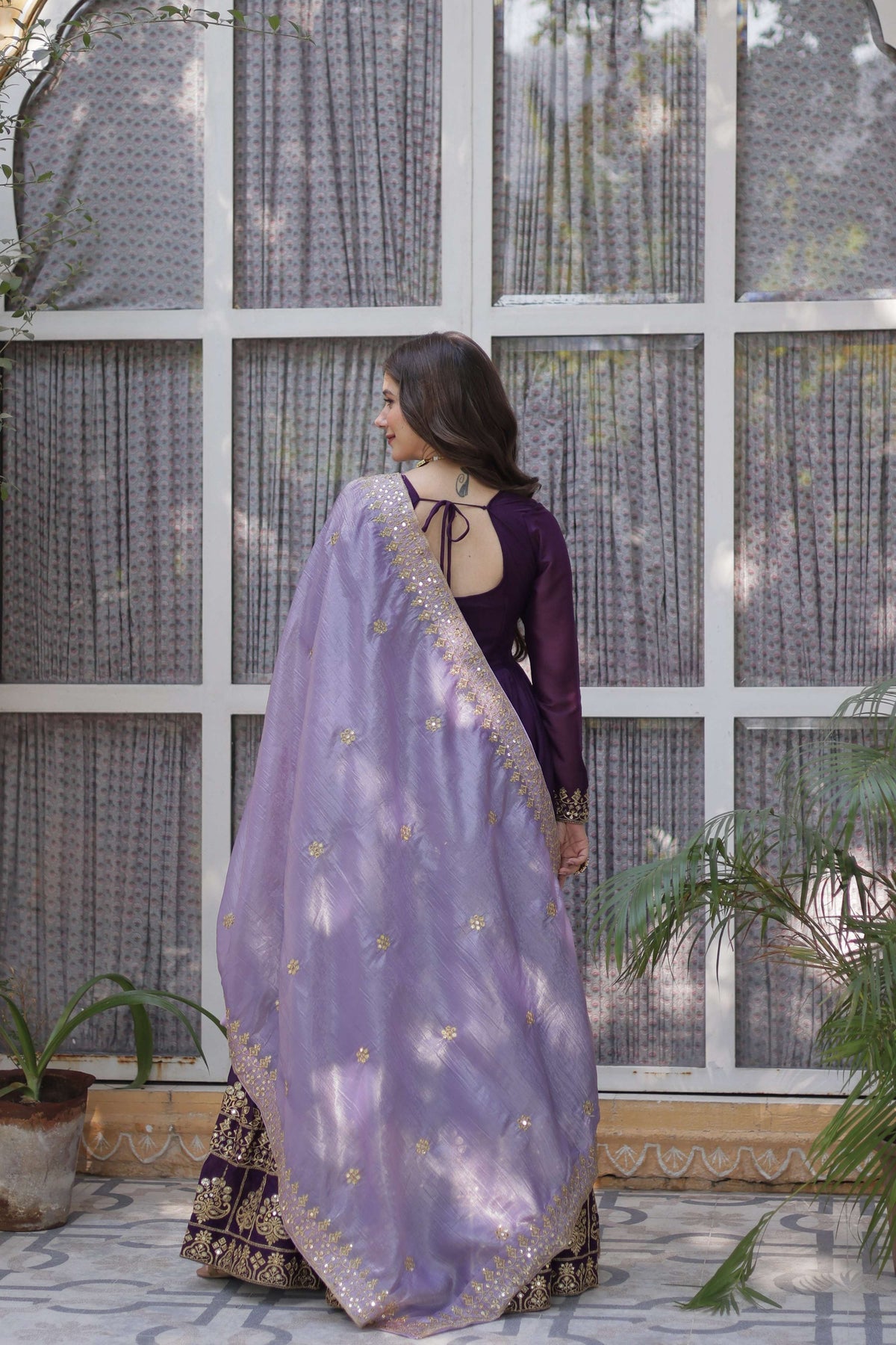 Jyoti Fashion Purple Star Georgette Embroidered Anarkali Set with Dupatta | Grocsy