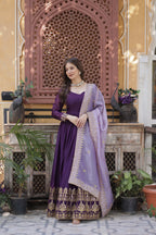 Jyoti Fashion Purple Star Georgette Embroidered Anarkali Set with Dupatta | Grocsy