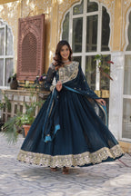 Jyoti Fashion Rama Faux Blooming Embroidered Anarkali Set with Dupatta | Grocsy
