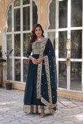 Jyoti Fashion Rama Faux Blooming Embroidered Anarkali Set with Dupatta | Grocsy