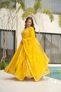 Jyoti Fashion Yellow Faux Blooming Embroidered Anarkali Set with Dupatta | Grocsy