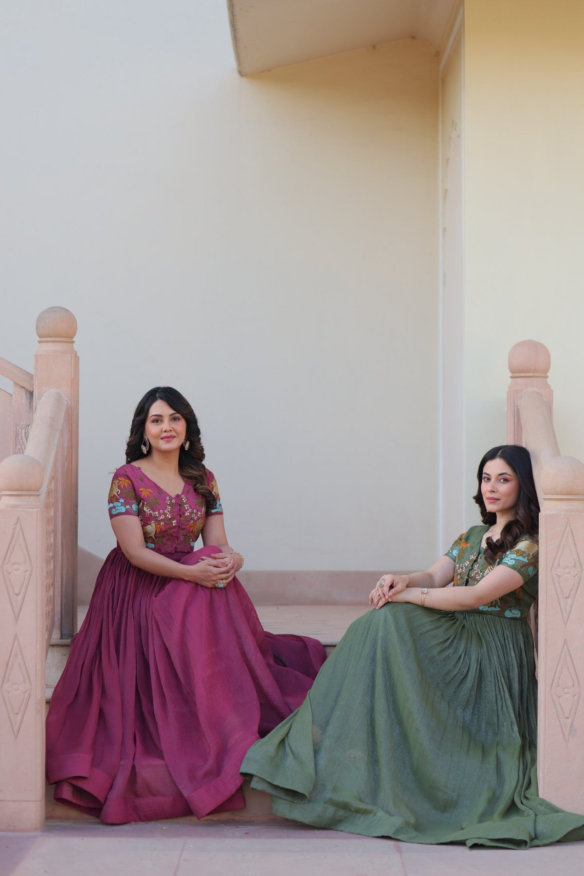 Jyoti Fashion Onion & Green Silver Crunchy Designer Combo Anarkali Set with Koti | Grocsy