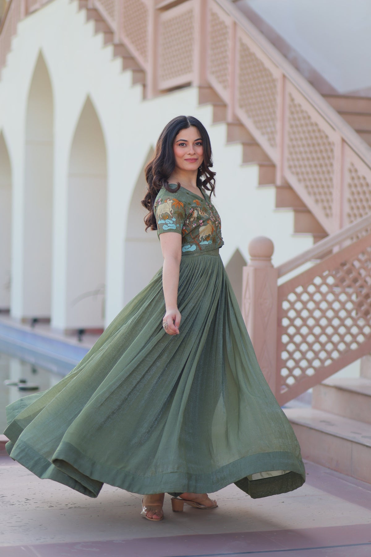 Jyoti Fashion Green Silver Crunchy Designer Anarkali Set with Koti | Grocsy