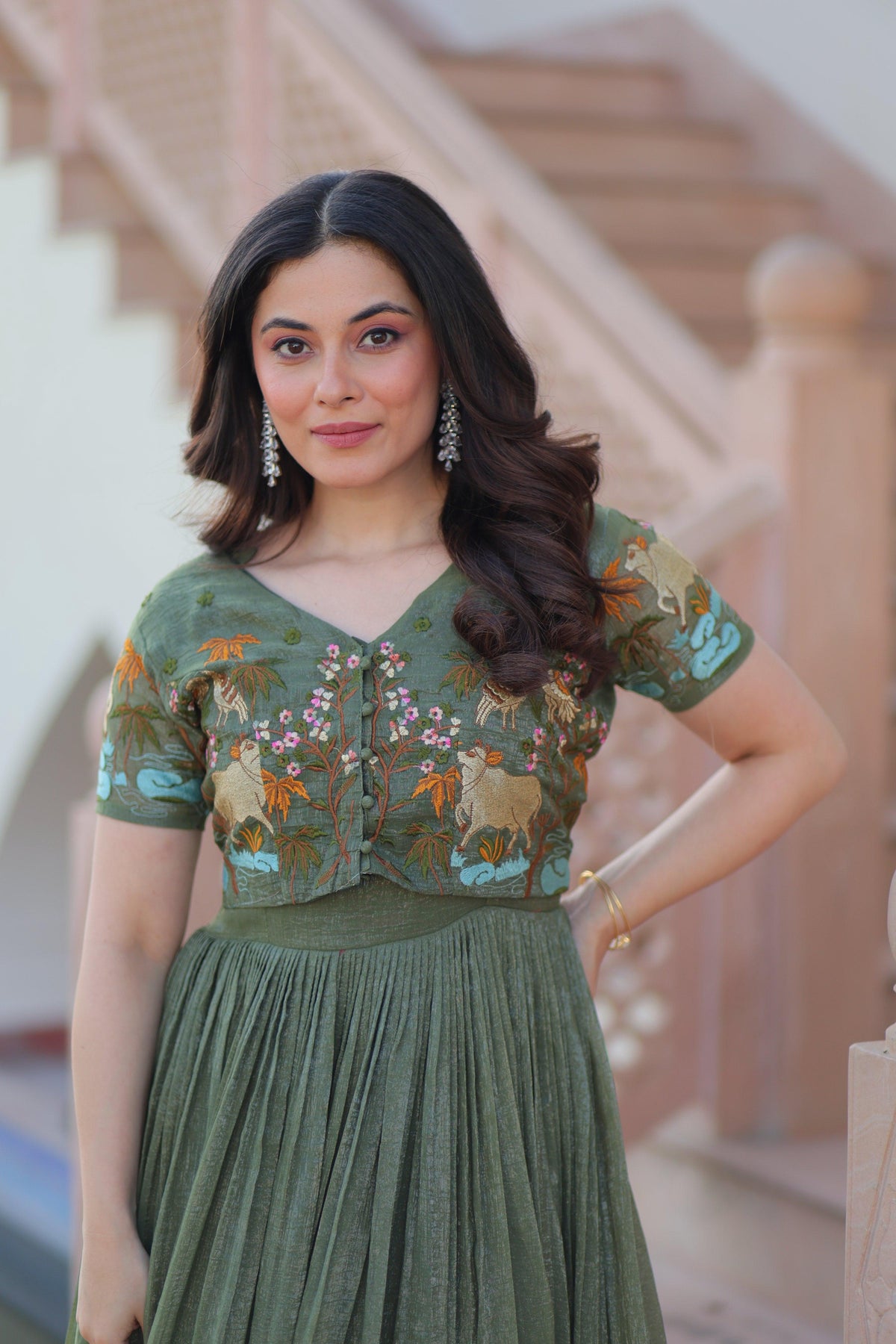 Jyoti Fashion Green Silver Crunchy Designer Anarkali Set with Koti | Grocsy