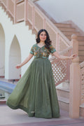 Jyoti Fashion Green Silver Crunchy Designer Anarkali Set with Koti | Grocsy