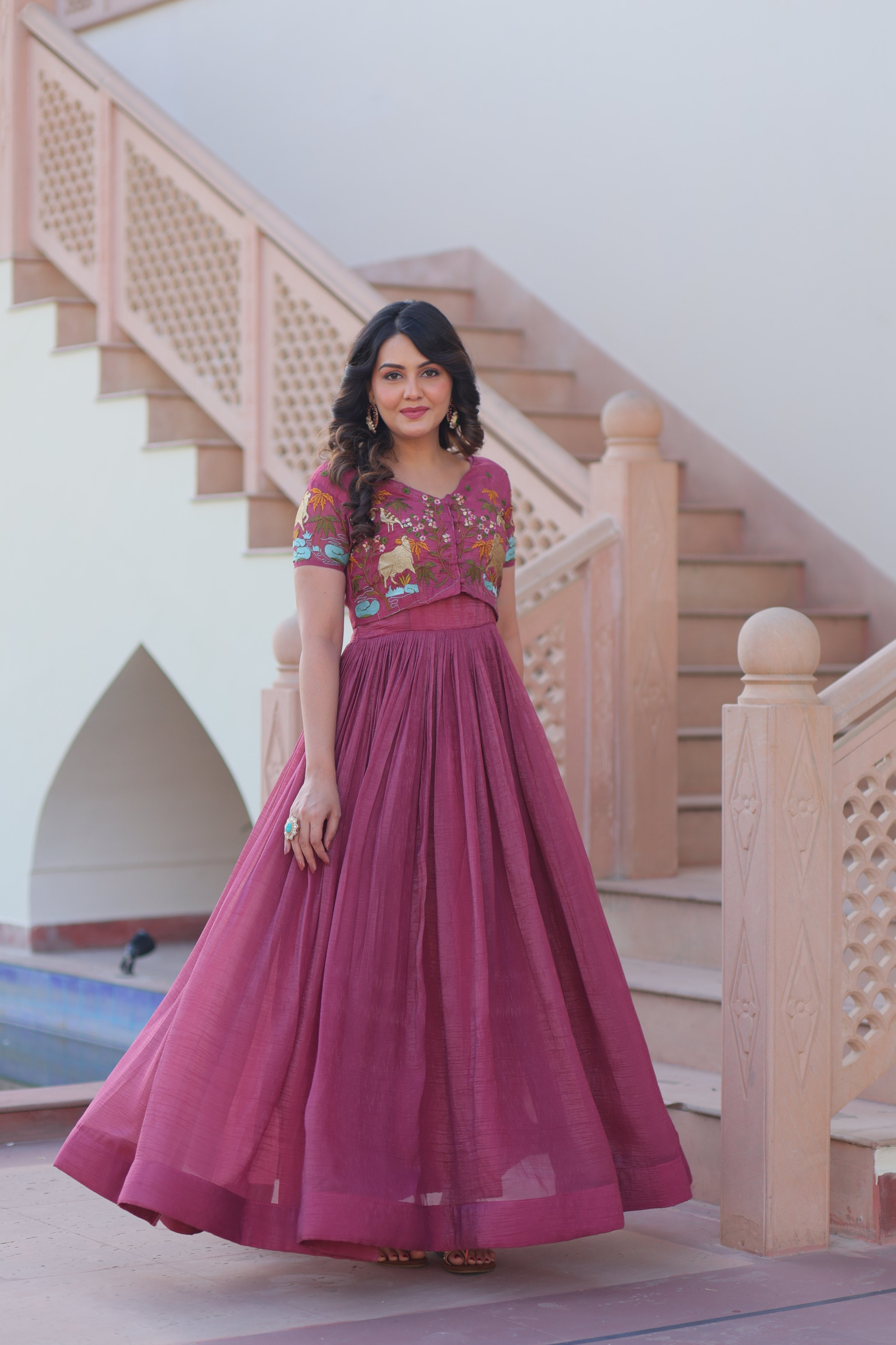 Jyoti Fashion Onion Silver Crunchy Designer Anarkali Set with Koti | Grocsy