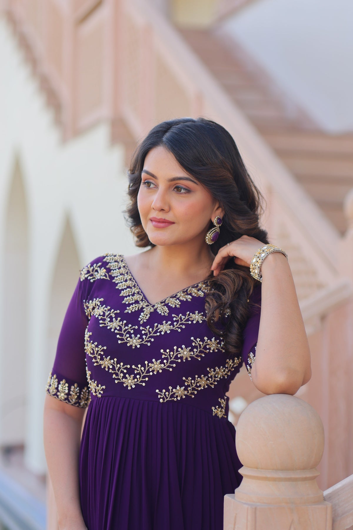 Jyoti Fashion Purple Faux Blooming Beads Embroidered Anarkali Set | Grocsy