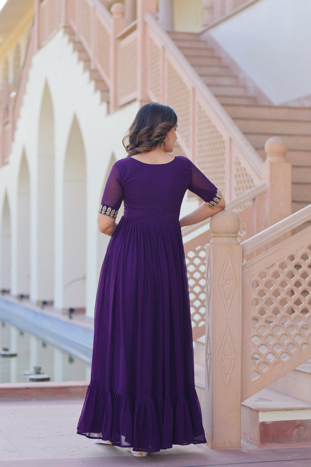 Jyoti Fashion Purple Faux Blooming Beads Embroidered Anarkali Set | Grocsy
