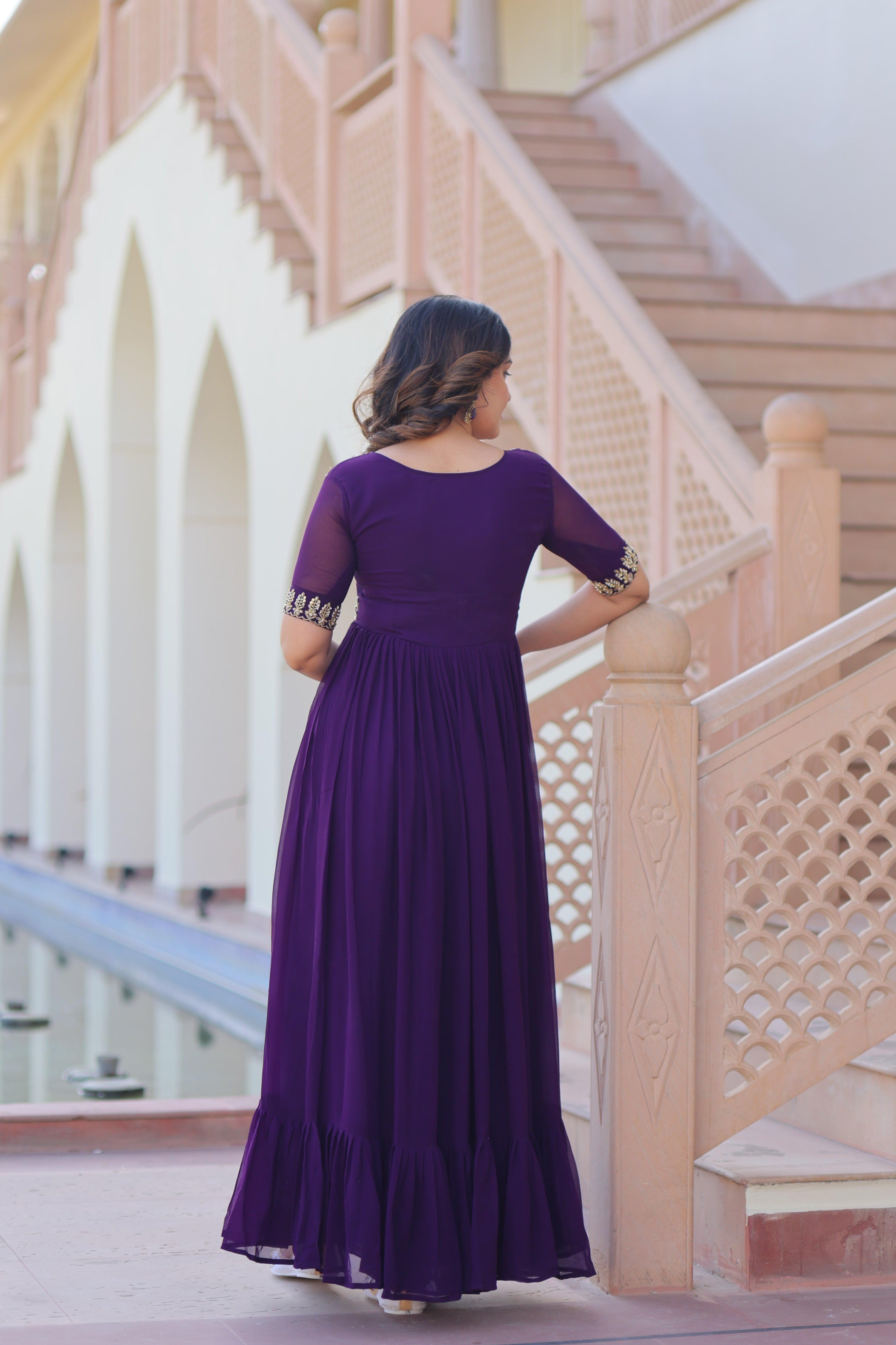 Jyoti Fashion Purple Faux Blooming Beads Embroidered Anarkali Set | Grocsy